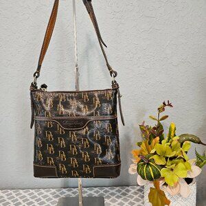 Dooney & Bourke Signature 1975 Dark Brown Leather Shoulder Bag with Red Lining